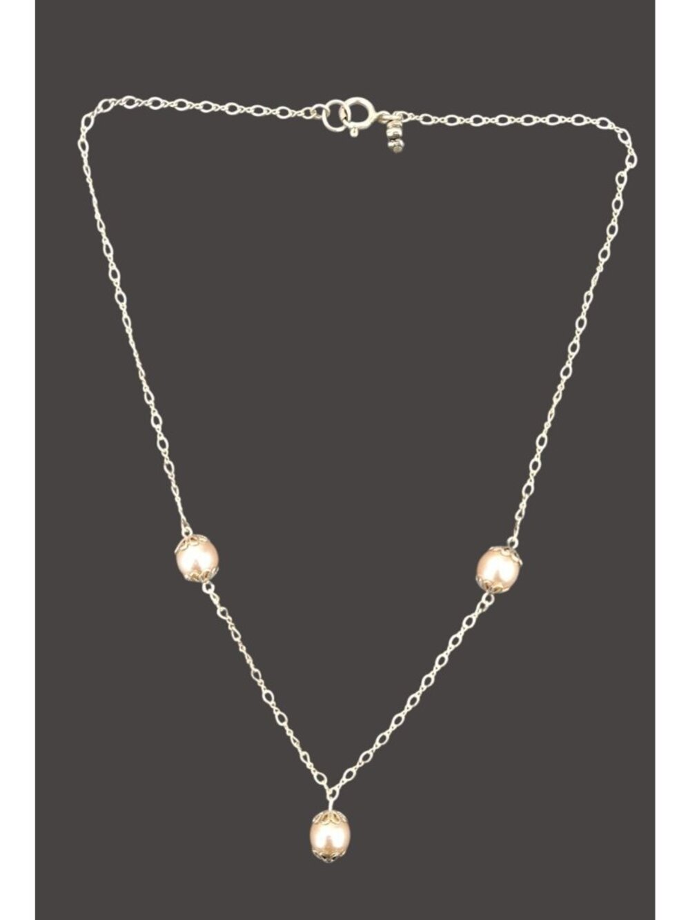 Vintage Sterling Silver Necklace Faux Pearls 16 Inches Elegant Floral Filigree - Picture 7 of 9